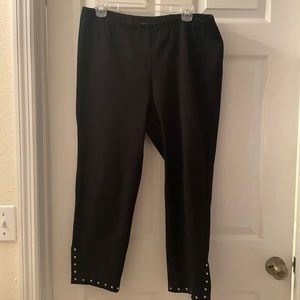 Karen Kane Piper Crop Plus Size 0X Pull-on Pants. Black w/Gold Nailhead Trim Hem